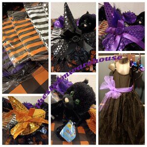Whimsical Halloween Dress-Up Set Black Tulle Dress, Witch Hat Headband & More